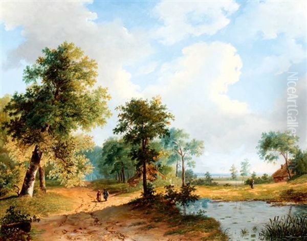 Wandelaars Aan Een Bosrand Oil Painting by Johannes de Waal Malefijt