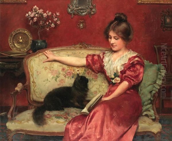 Femme Assise Et Son Chat Oil Painting by Leo A. Malempre