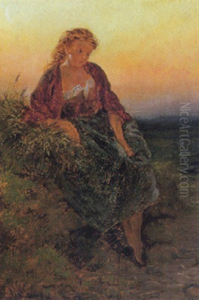 Madchen Am Meeresufer Oil Painting by Leo A. Malempre