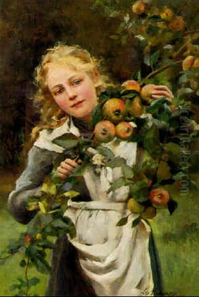 Picking Peaches Oil Painting by Leo A. Malempre