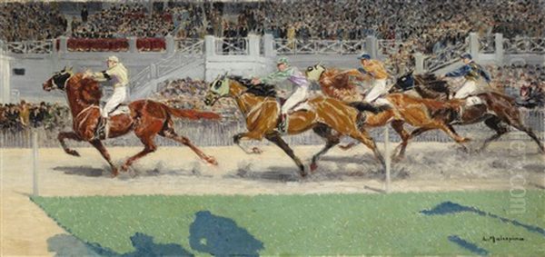 Prix Du President, Vincennes, 1928, Gagnant Cyclone A.m. Dupuis Oil Painting by Louis Ferdinand Malespina