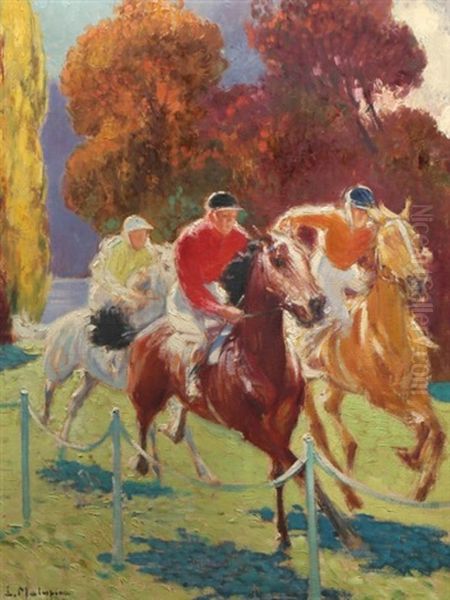 Jockey En Course Oil Painting by Louis Ferdinand Malespina