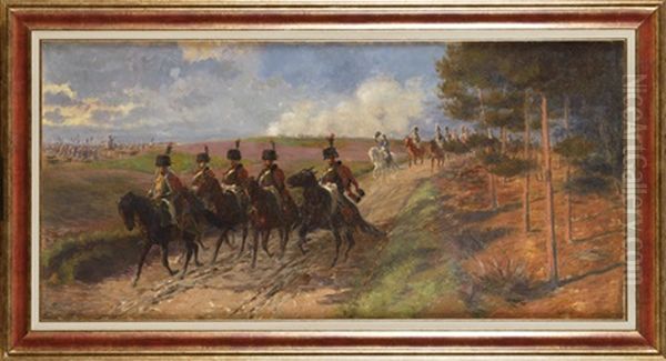 Napoleon Et Son Etat-major, Accompagnes Des Chasseurs A Cheval De La Garde Oil Painting by Louis Ferdinand Malespina