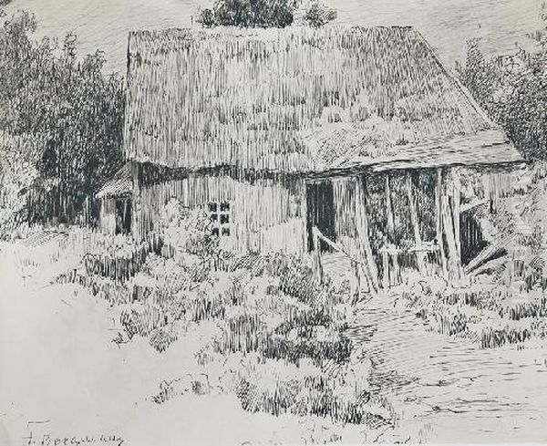 Wiejska Chata Oil Painting by Stanislaw Wojciech Bergman