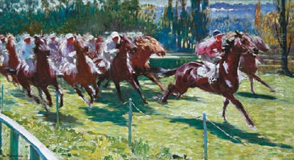 Course De Chevaux Oil Painting by Louis Ferdinand Malespina