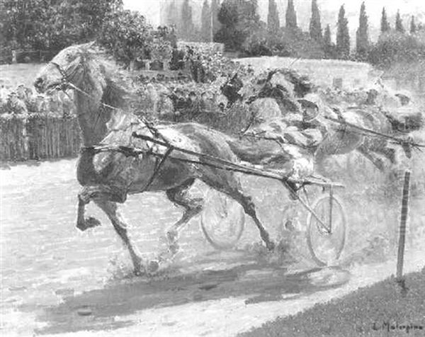 Course De Trot: Toque Jaune Vers La Victoire Oil Painting by Louis Ferdinand Malespina