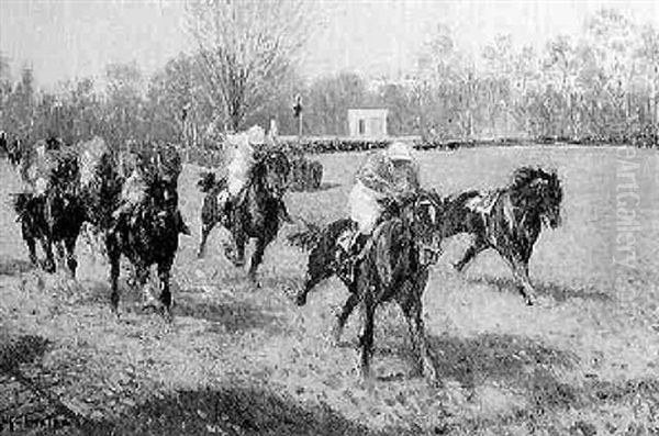 L'arrivee Sur Le Champ De Course D'auteuil Oil Painting by Louis Ferdinand Malespina