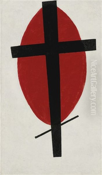 Mystic Suprematism (black Cross On Red Oval) Oil Painting by Kazimir Malevich