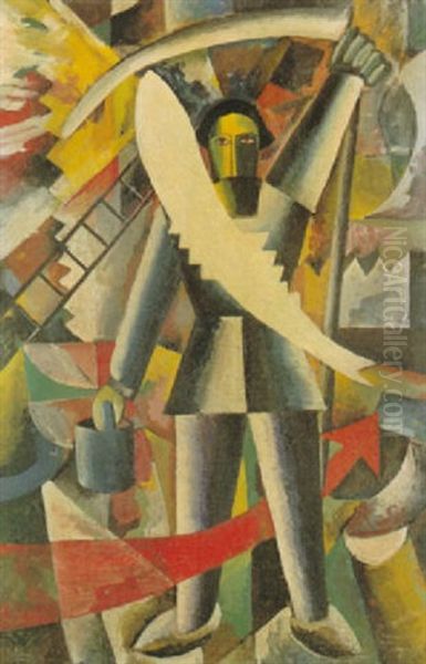 Haycutter With Scythe Oil Painting by Kazimir Malevich