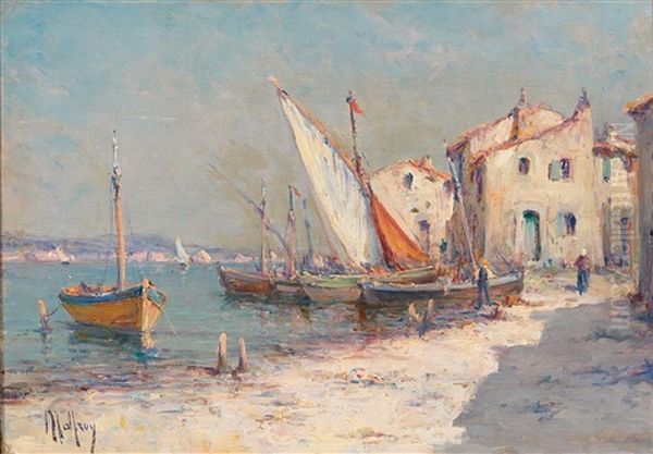 View Of A Port In Southern France Oil Painting by Charles Malfroy