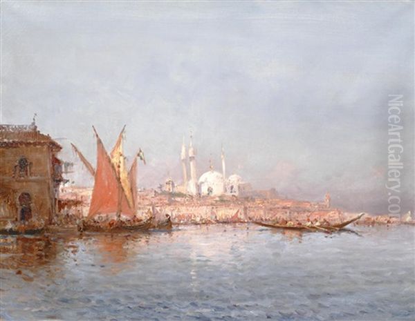 Boats On The Bosphorous Oil Painting by Charles Malfroy