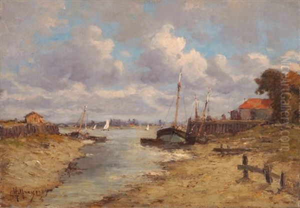 Kustenansicht Mit Vor Anker Liegenden Fischerbooten Oil Painting by Charles Malfroy