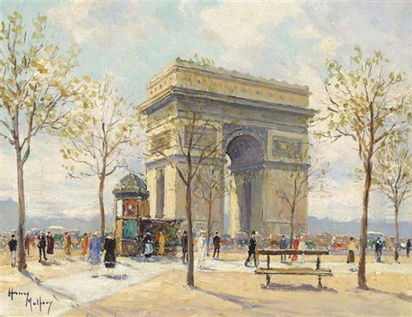 Figures At The Arc De Triomphe, Paris Oil Painting by Charles Malfroy