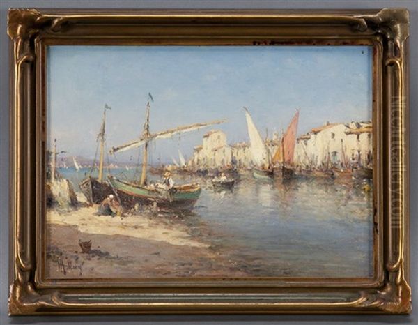 French Fishing Village Oil Painting by Charles Malfroy