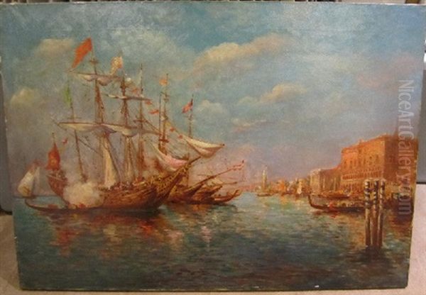 Venise, Parade Navale Devant Le Palais Des Doges Oil Painting by Charles Malfroy