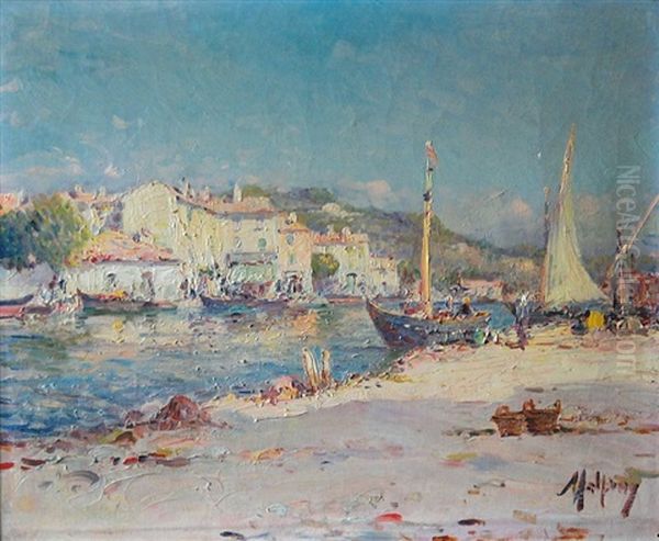 Southern French Port Oil Painting by Charles Malfroy