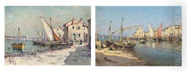 A French Fishing Village (+ Untitled; 2 Works) Oil Painting by Charles Malfroy