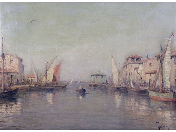 Boats In The Harbour Oil Painting by Charles Malfroy