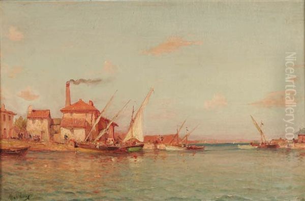 Venetian Harbor Scene Oil Painting by Charles Malfroy