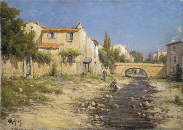 Lavandieres Dans Un Village Provencal Oil Painting by Charles Malfroy