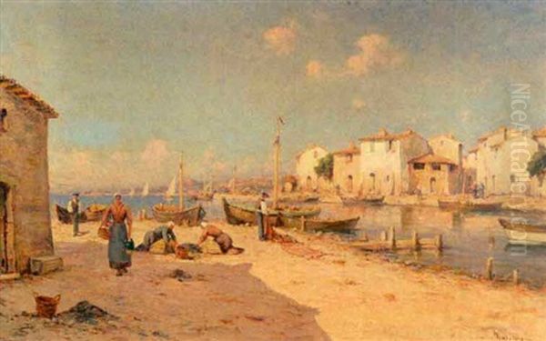 Port Scene Of Martigues, France Oil Painting by Charles Malfroy