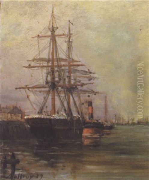 Bateaux A Quai Oil Painting by Charles Malfroy