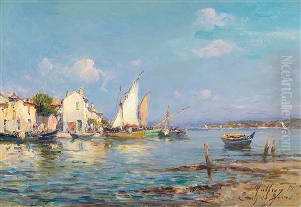 Southern Harbour View Oil Painting by Henri Malfroy-Savigny