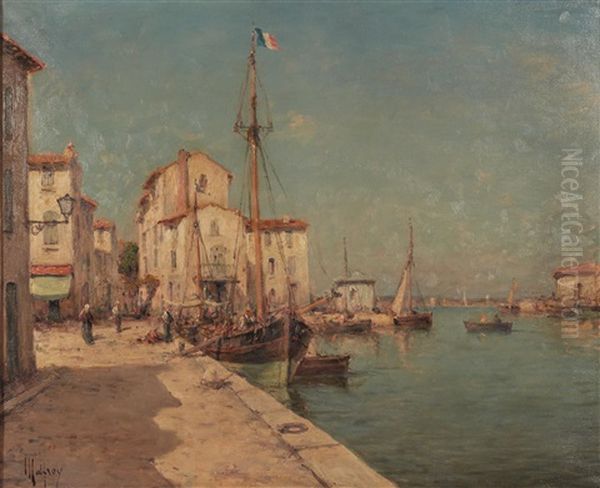 Bateaux A Quai A Saint-chamas Oil Painting by Henri Malfroy-Savigny