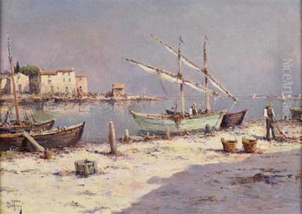 Pecheurs Aux Martigues Oil Painting by Henri Malfroy-Savigny