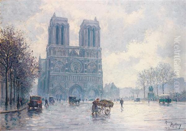 Vue De Notre Dame De Paris Oil Painting by Henri Malfroy-Savigny