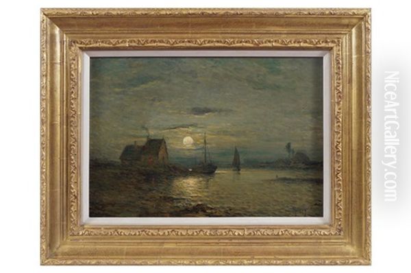 Lever De Lune Sur La Seudre Oil Painting by Henri Malfroy-Savigny