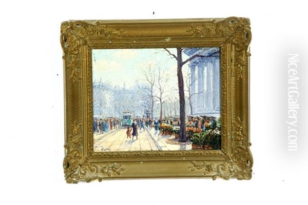 Parisian Street Scene Oil Painting by Henri Malfroy-Savigny