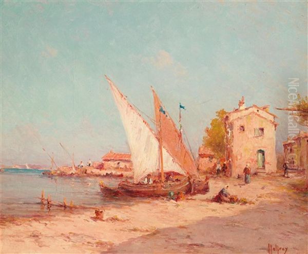 Fischerhafen In Einem Sudfranzosischen Stadtchen Oil Painting by Henri Malfroy-Savigny