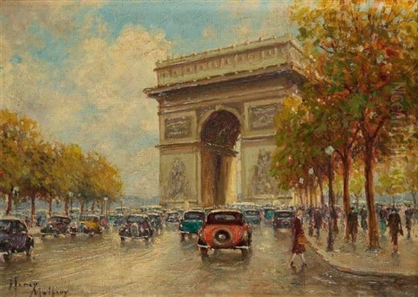 Paris,  L'arc De Triomphe Au Champs Elysees Oil Painting by Henri Malfroy-Savigny