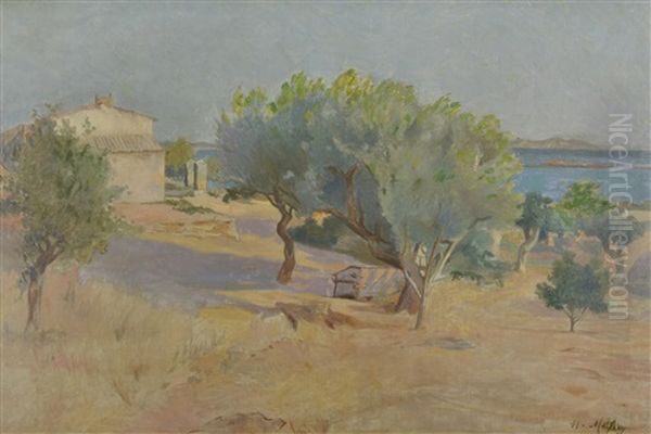 Sydfranskt Kustlandskap Med Olivtrad Oil Painting by Henri Malfroy-Savigny