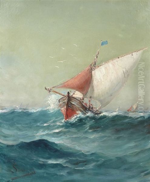 Voilier En Haute Mer Oil Painting by Henri Malfroy-Savigny