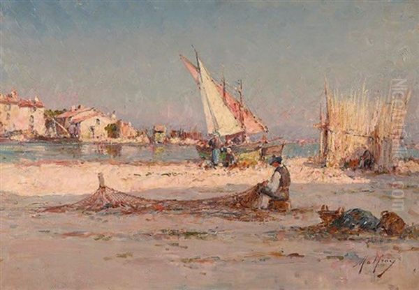 Le Pecheur A Ses Filets Oil Painting by Henri Malfroy-Savigny