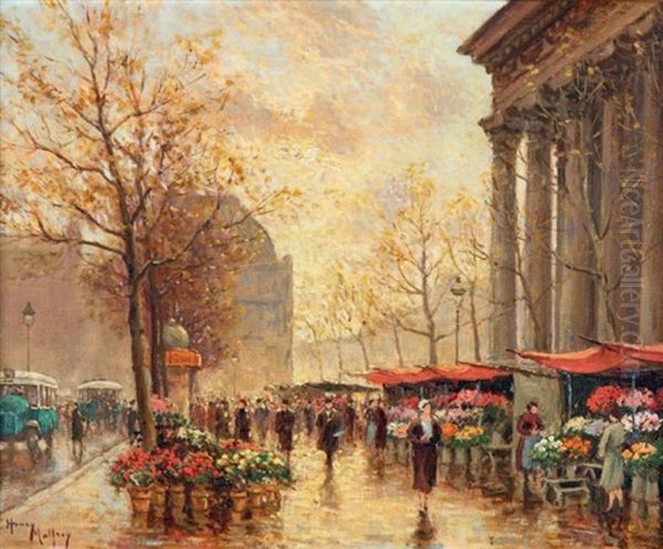 Le Marche Aux Fleurs Place De La Madeleine Oil Painting by Henri Malfroy-Savigny