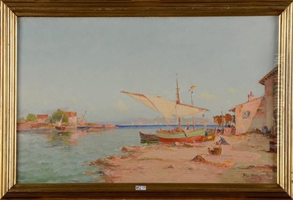 Plage Animee A Martigues Oil Painting by Henri Malfroy-Savigny