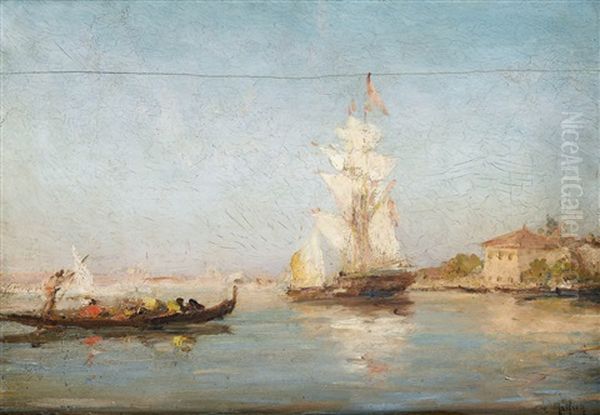 Sudliche Kustenpartie Mit Segelschiff Oil Painting by Henri Malfroy-Savigny