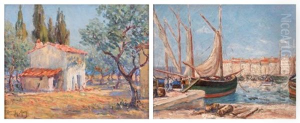 Environs De La Ciotat Et Les Martigues (2 Works) Oil Painting by Henri Malfroy-Savigny