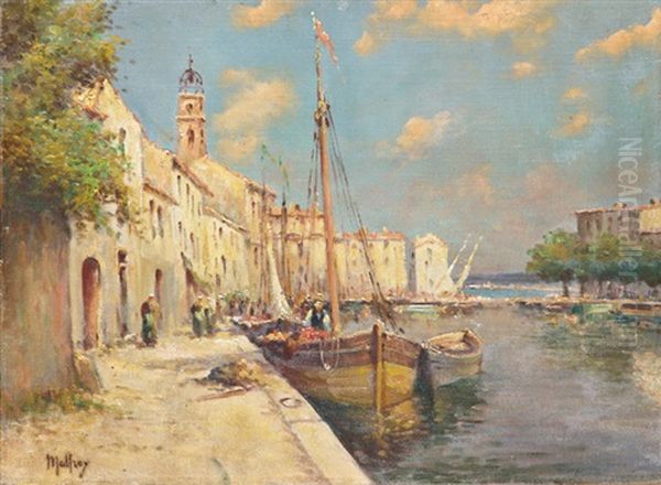 Mediterran Tengerparti Varos Oil Painting by Henri Malfroy-Savigny