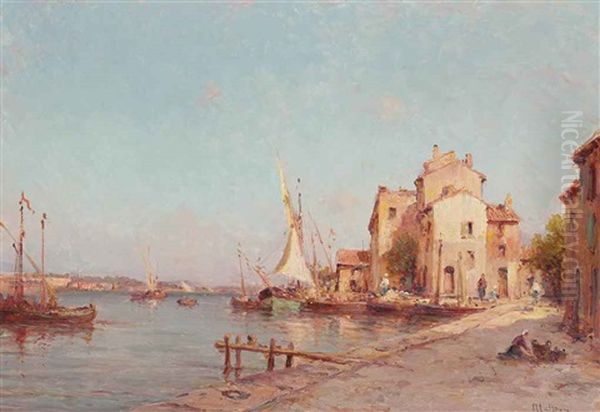 A Quay On The French Riviera Oil Painting by Henri Malfroy-Savigny