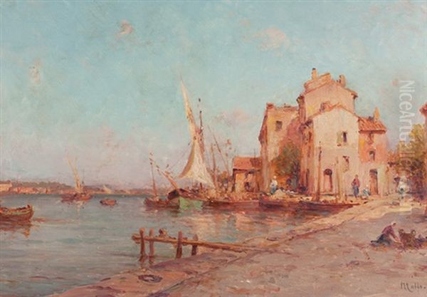 Fischerhafen In Sudfranzosischem Stadtchen Oil Painting by Henri Malfroy-Savigny