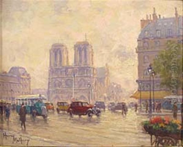 La Place St-michel Oil Painting by Henri Malfroy-Savigny