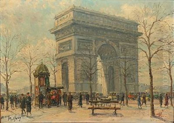 At The Arch Of Triumph In Paris Oil Painting by Henri Malfroy-Savigny