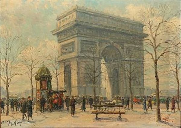 At The Arch Of Triumph In Paris Oil Painting by Henri Malfroy-Savigny