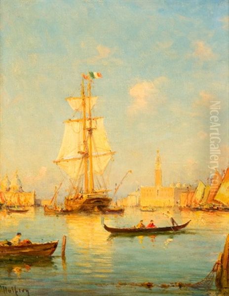 Lode U Benatek Oil Painting by Henri Malfroy-Savigny