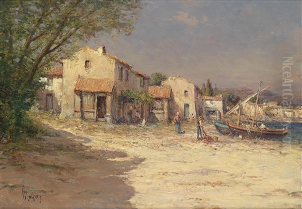 Fischerdorf An Der Kuste Oil Painting by Henri Malfroy-Savigny