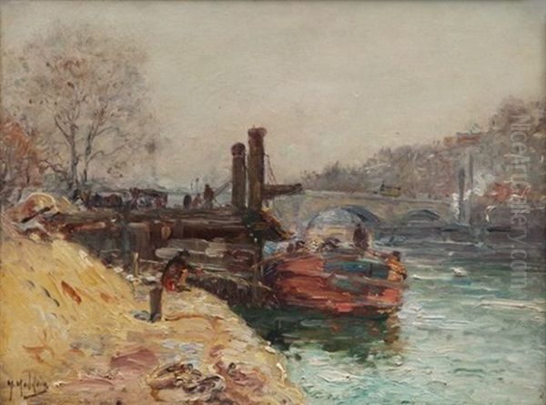 Peniche Au Bord De La Seine Oil Painting by Henri Malfroy-Savigny